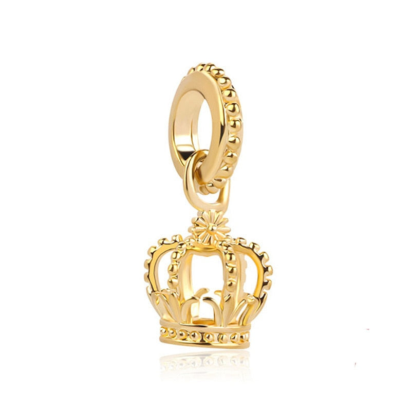 925 Sterling Silver Gold Color Family Tree Heart Crown Pendant Charm Fit Origin image 5