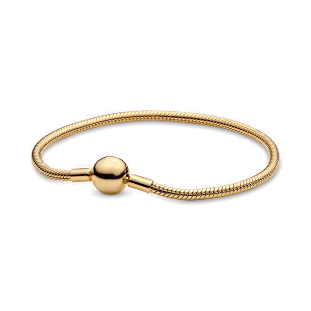 Fashionable 925 Silver Plating Moments Gold Round Clasp Snake Chain Bracelet Fi image 7