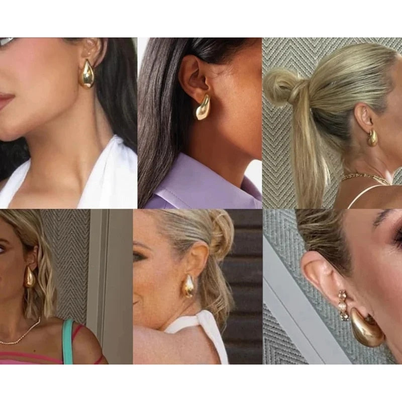 Vintage Gold Plated Chunky Dome Drop Earrings for Women Glossy Stainless Steel image 5