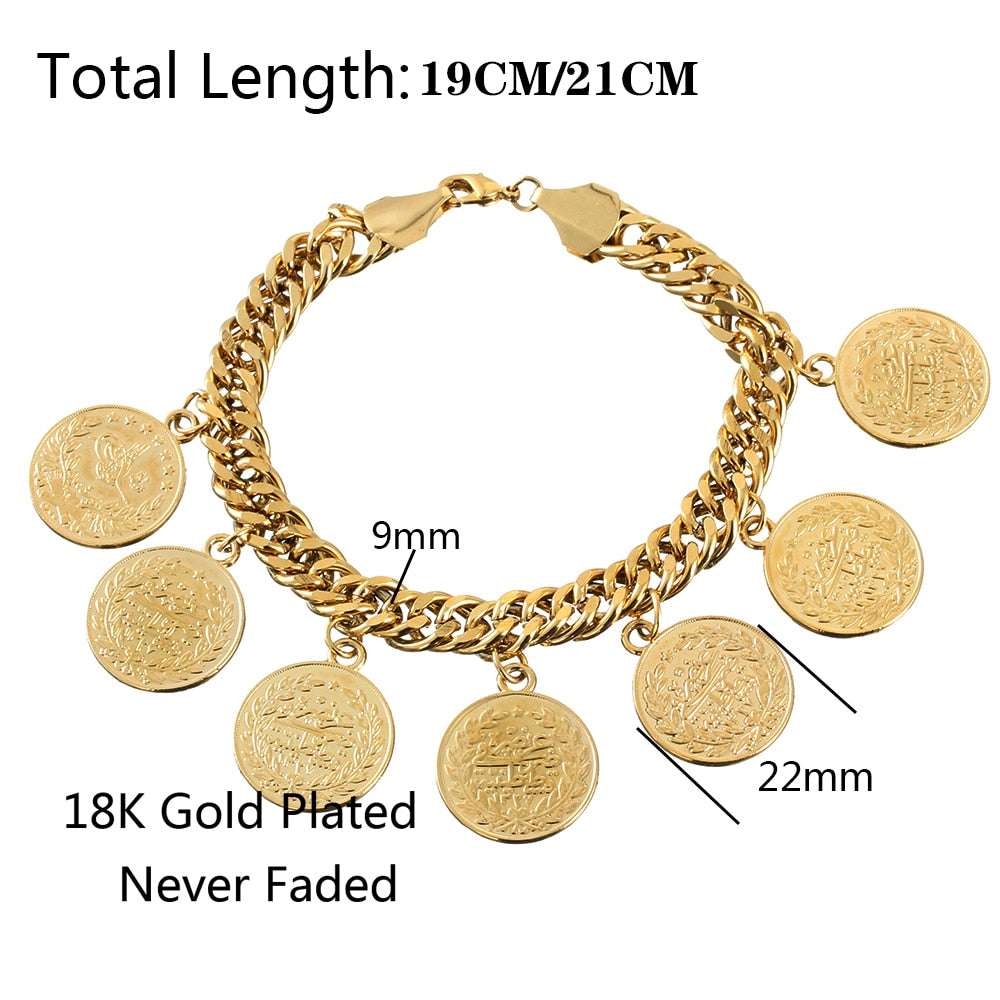 Length19CM/21CM Turkey Coin Bracelet for Women Gold Color Turks Simgesi Osmanli image 4
