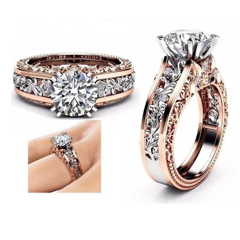 1pcs Luxury Women Ring Metal Hollow Carving Pattern Rose Gold Color Zircon Ston image 6