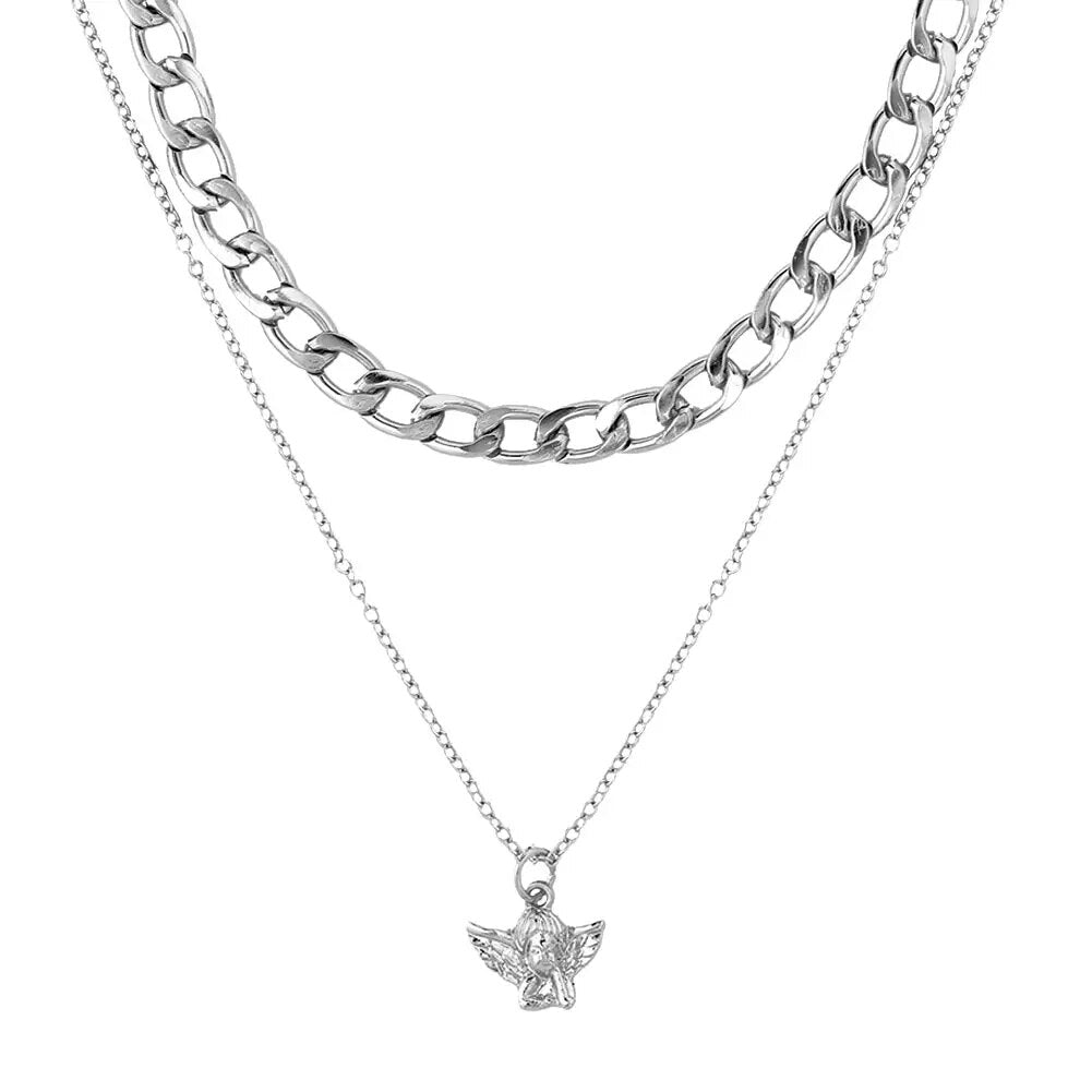 New Multi Layer Butterfly Dragon Charms Crystal Necklaces For Women Punk Golden image 3