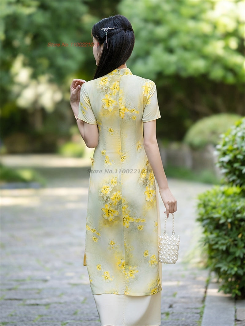 2024 vietnam traditional aodai dress chinese improved qipao national flower pri image 3