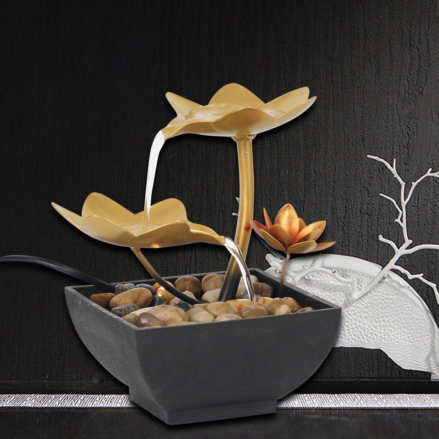 Mini Tabletop Fountain Water Fountain USB Lotus Indoor Outdoor Natural River Ro image 3