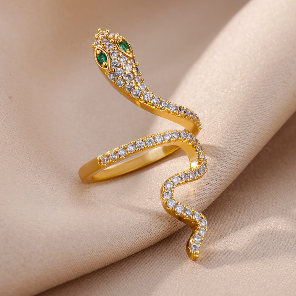 Stainless Steel Snake Rings For Women Men Gold Plated Open Adjustable Zircon Ri image 17