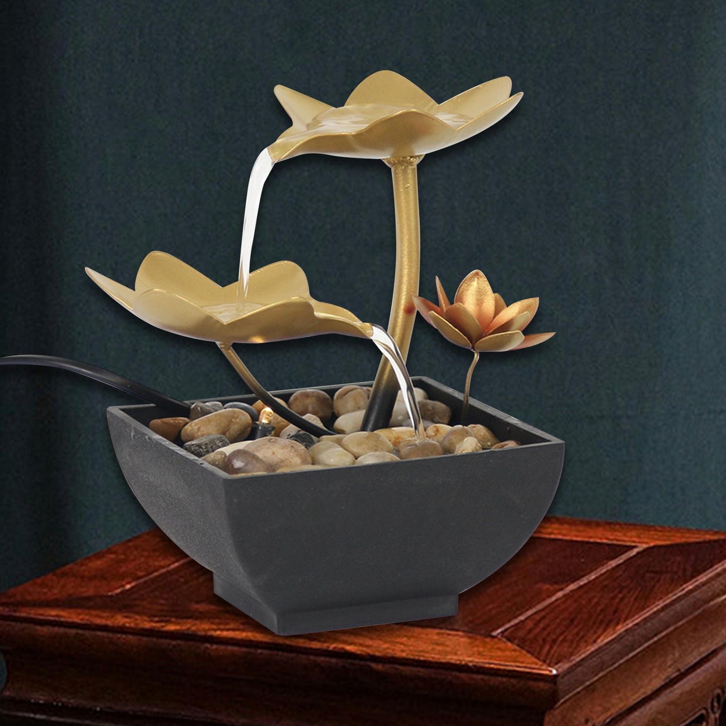 Mini Tabletop Fountain Water Fountain USB Lotus Indoor Outdoor Natural River Ro image 1