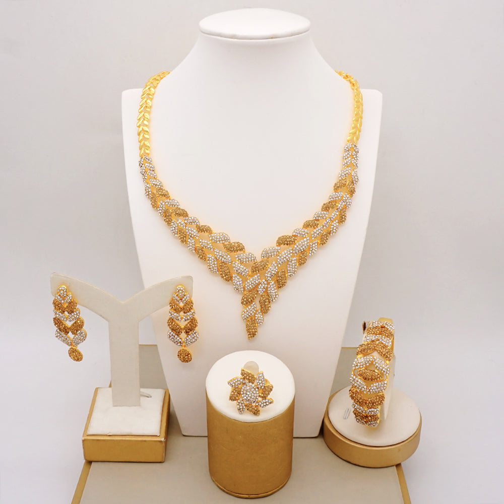 Latest Italian Dubai Gold Color Ladies Full Crystal Necklace Jewelry Set Simple image 1