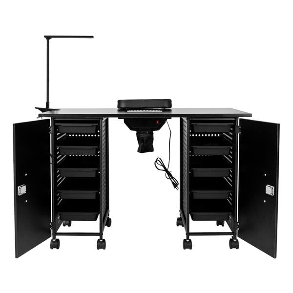 Black iron frame large nail table, beauty salon equipment, nail table with LED image 1