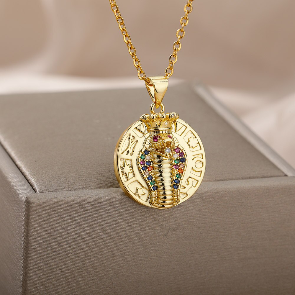 Vintage Punk Snake Pendant Necklace For Women Men Stainless Steel Gold image 5