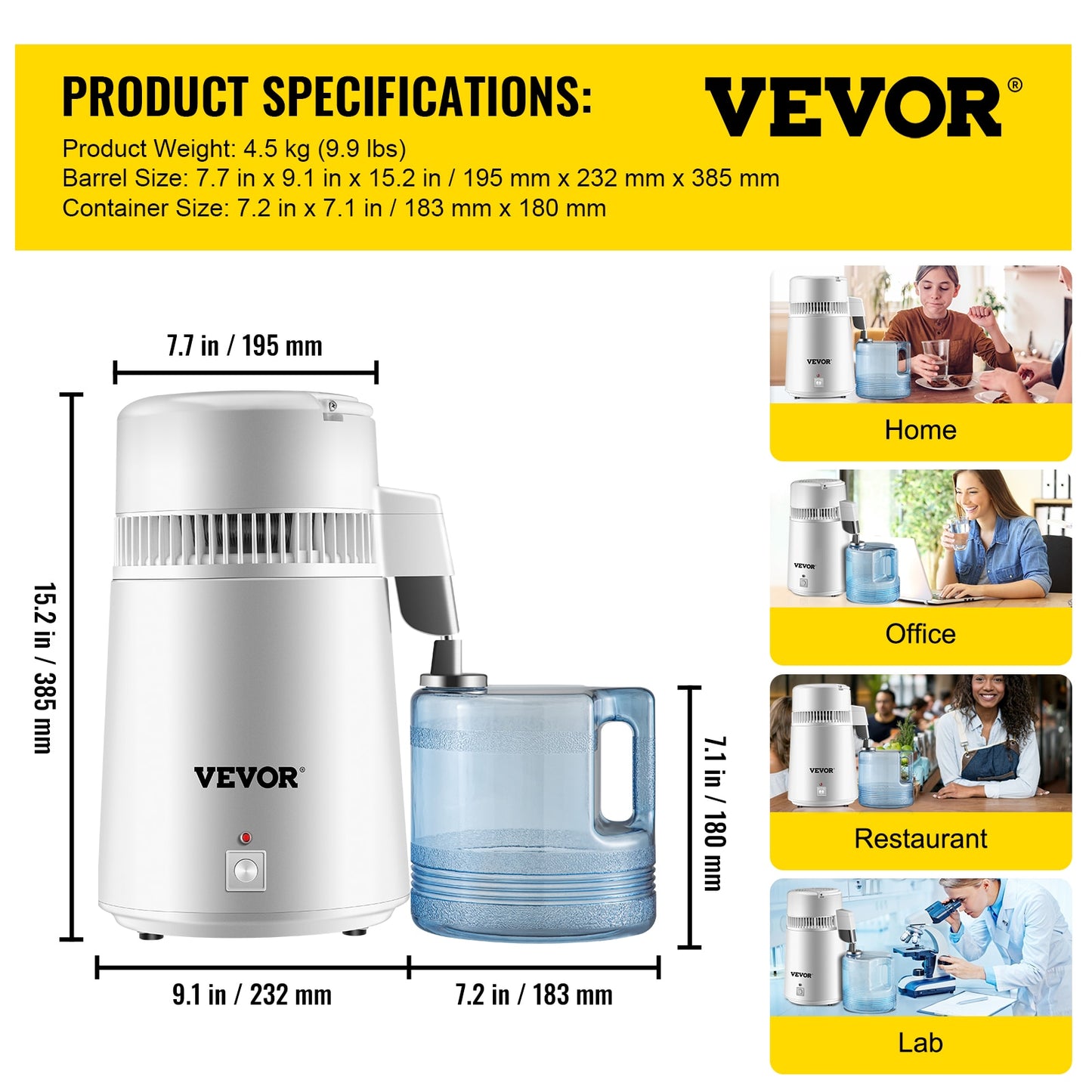 VEVOR 4L Water Distiller Purifier Filter Dispenser Heating Drinking Bottle Soft image 5