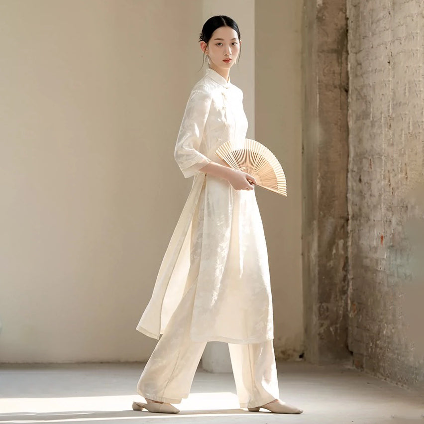 Traditional Vietnam Woman Retro Ao Dai Elegant Chinese Style Cheongsam Vintage image 2