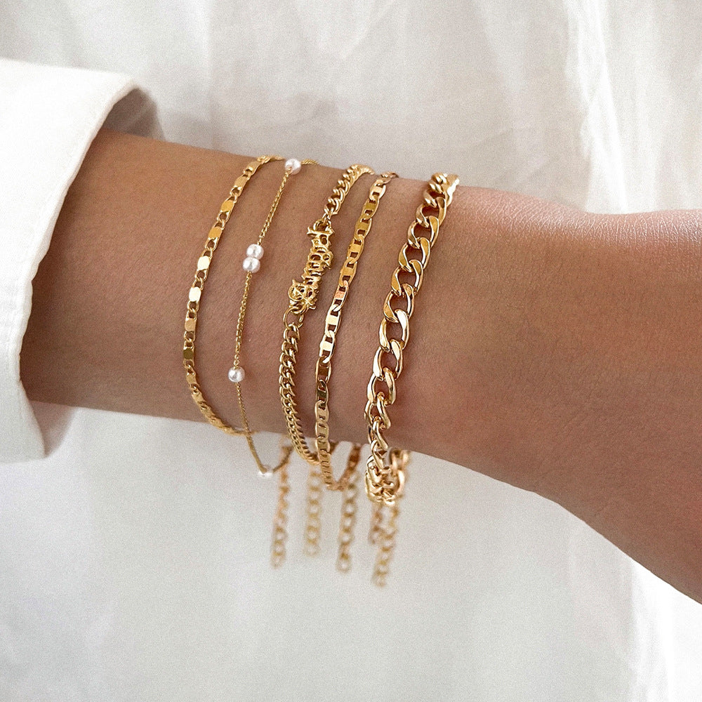 5Pcs Trendy Chain Bracelet Set For Women Angel Letter Gold Silver Color Link Ch image 0