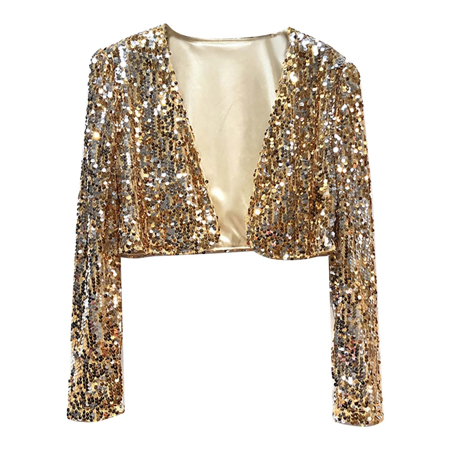 Women Coat Shining Sequined Long Sleeve Cropped Length Open Front Bolero Shrug image 3