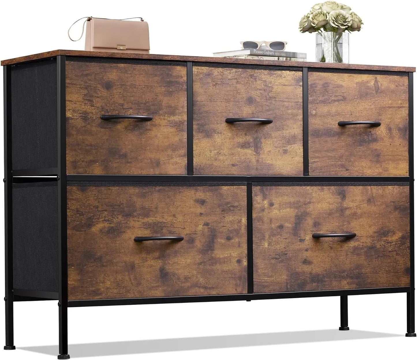 Bedroom with 5 Drawers, Wide Chest of Drawers, Fabric Dresser, Storage Organize image 5