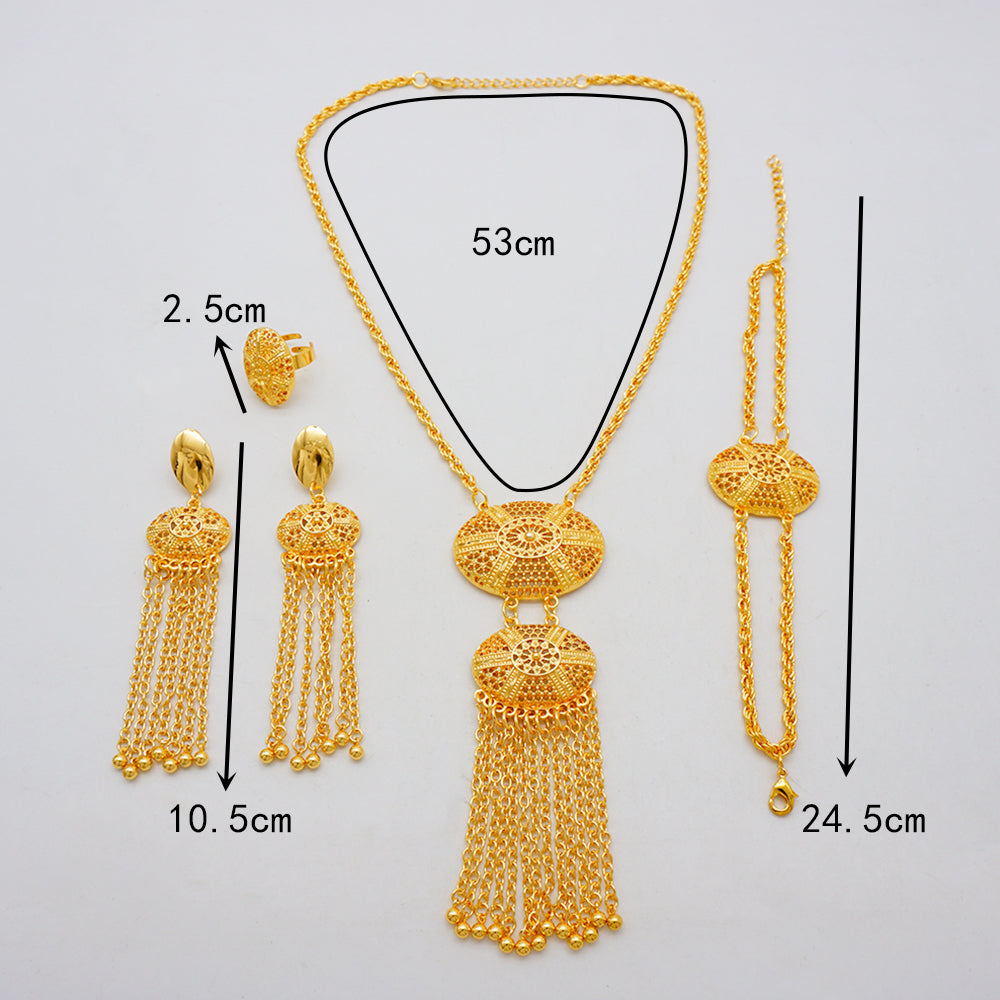 Dubai 24K Gold Plated Tassel Long Necklace Set African Women's Banquet Jewelry image 5