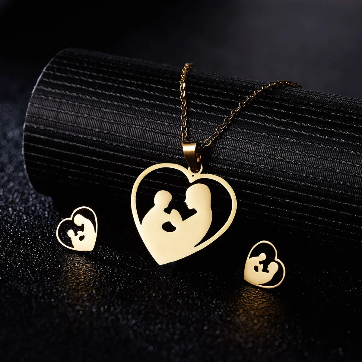 Stainless Steel Gold Color I Love MAMA Letter Necklace Earrings Set For Women H image 6