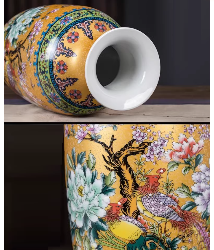 Golden Jingdezhen ceramics, Chinese style enamel colored vase decorations, home image 3