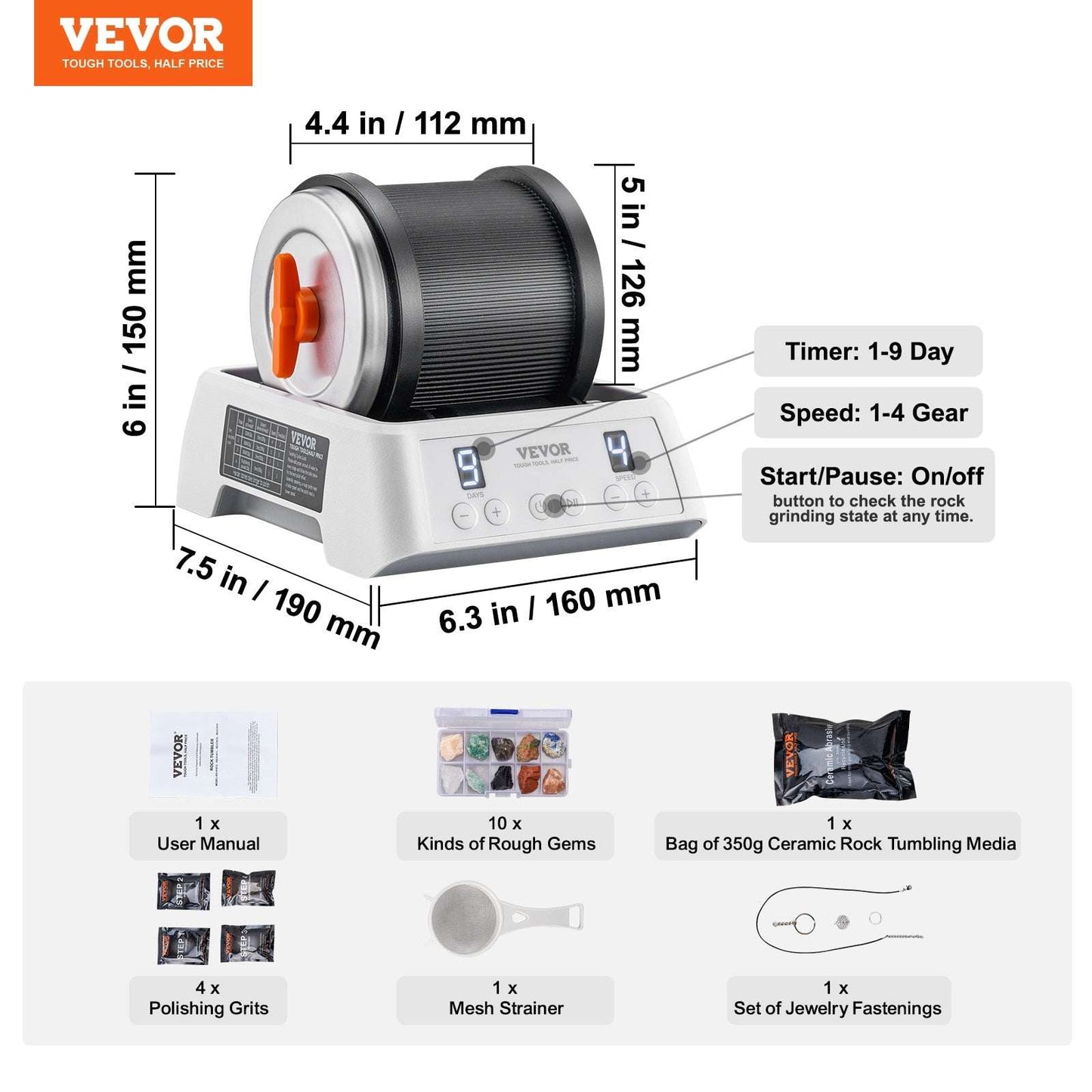 VEVOR Professional Rock Grinder Kit Rock Polisher For Kids And Adults Electroni image 1