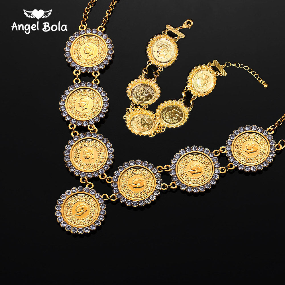 Gold Color Money Coin Bracelet Islamic Muslim Arab Coins Necklace for Women Men image 1