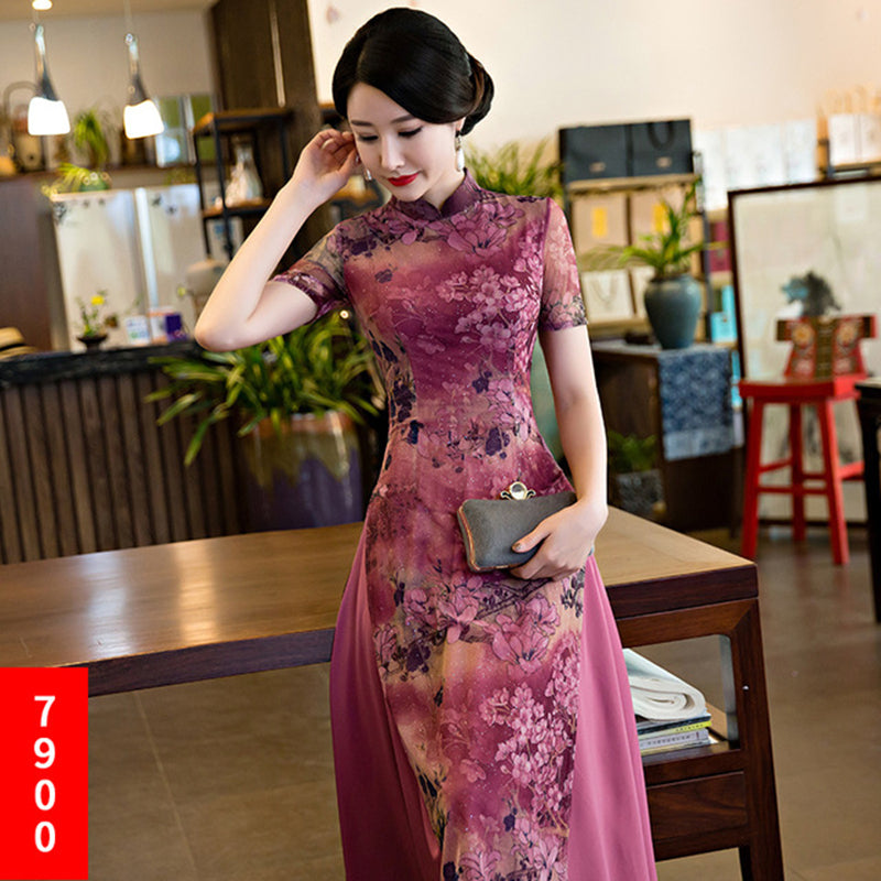 Plus Size Ao Dai Cheongsam dress China Improved Qipao Women Long Two-Piece Set image 2