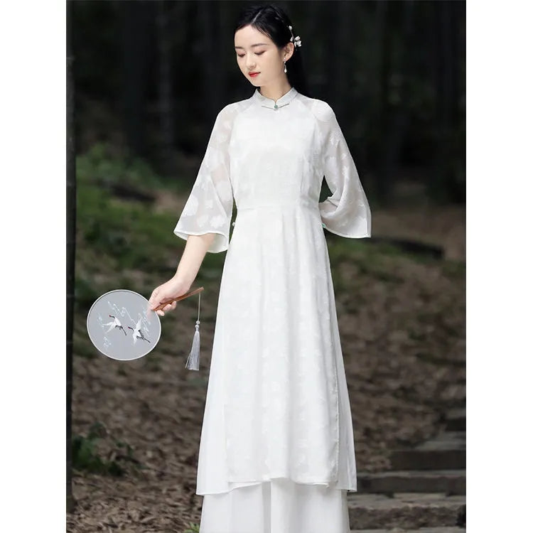 2024 Traditional Vietnam Chiffon Ao Dai Chinese Set Qipao For Women Fariry Cheo image 4