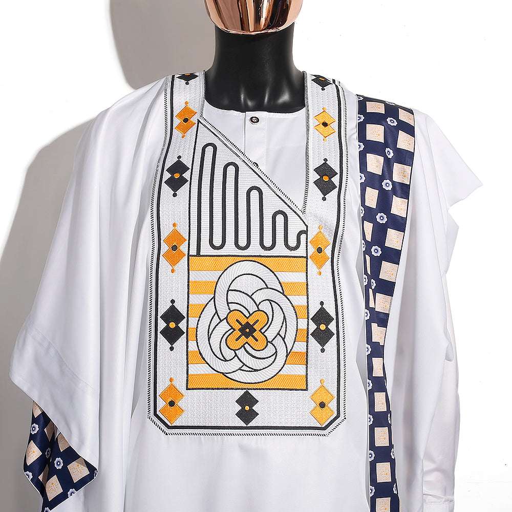 H&D African Clothes for Men Traditional Rich Bazin Original Embroidery White image 3