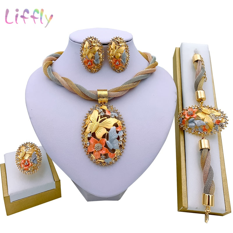 African Necklace Dubai Gold Plated Jewelry Set for Women Wedding Bridal Travel image 1