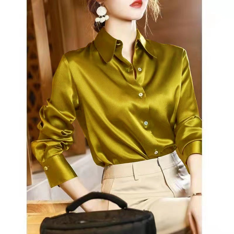 2024 Summer Trend Fashion Women's Casual Elegant Satin Long Sleeved Shirt Offic image 0