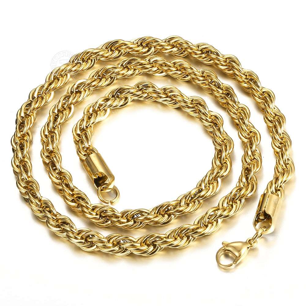 New Fashion Twisted Rope Link Chain Gold Color Stainless Steel Necklace for Men image 11