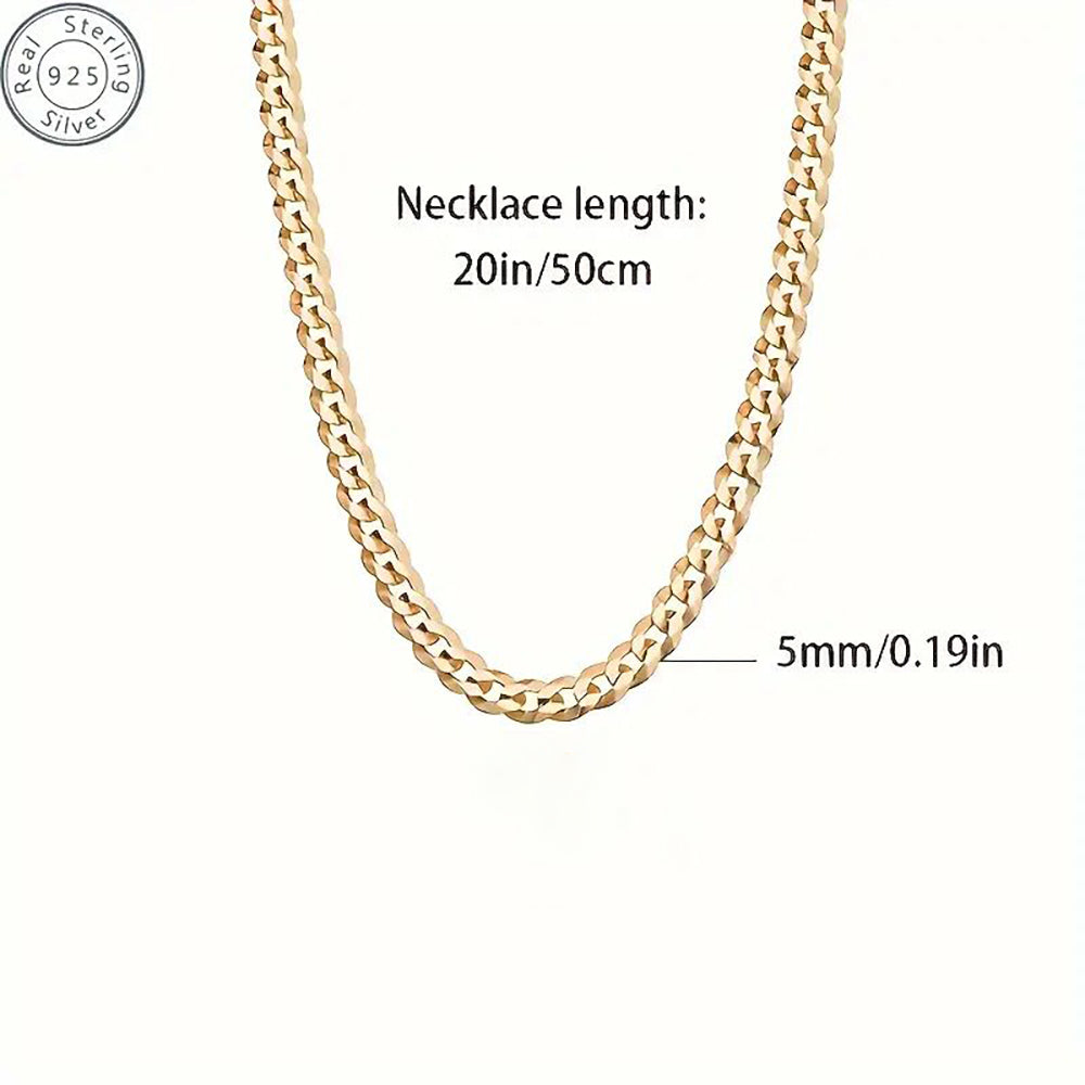 18K Gold Plated 5mm Curb Cuban Link Chain Necklace High Polished 925 Sterling S image 1