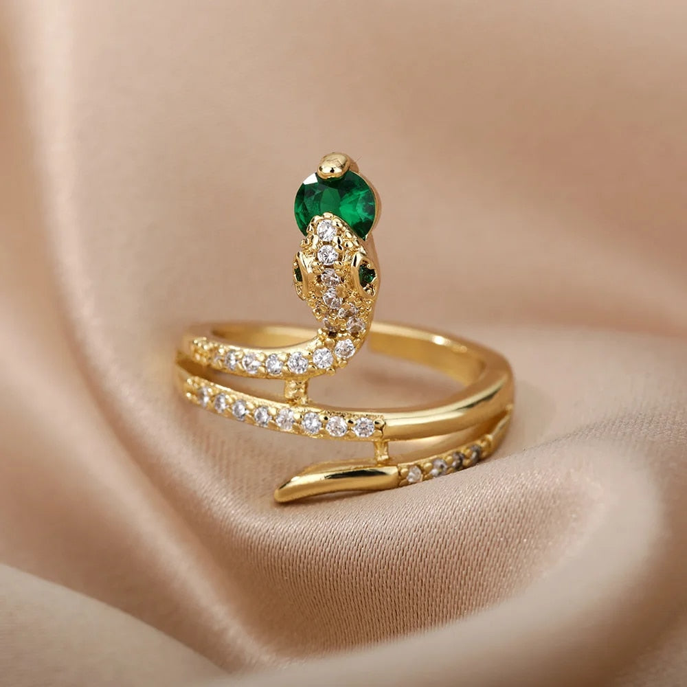 Stainless Steel Snake Rings For Women Men Gold Plated Open Adjustable Zircon Ri image 6