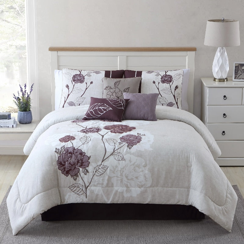 Mainstays 7-Piece Embroidered Teal Roses Bed in a Bag Comforter Bedding Set image 3