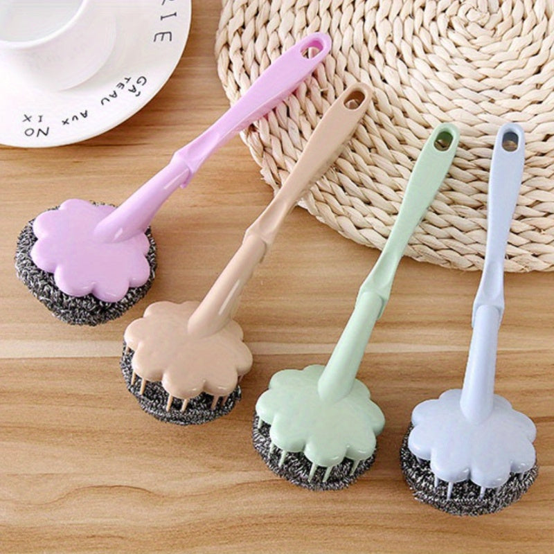 3pcs Plum Blossom Shaped Stainless Steel Wire Scrub Brushes With Handle For Kit image 0