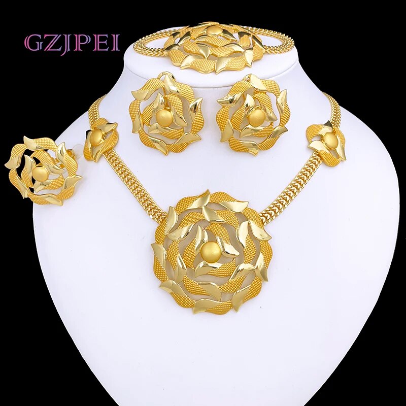 New Dubai Jewelry Set For Women Luxury Design 18K Gold Plated Brazil Trending N image 1