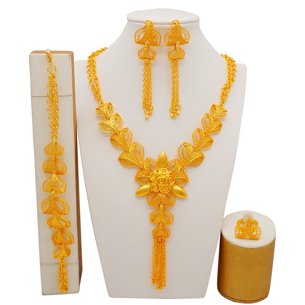Arabic Dubai Jewelry Set for Women Earrings Ethiopian African Long Chain Gold C image 33