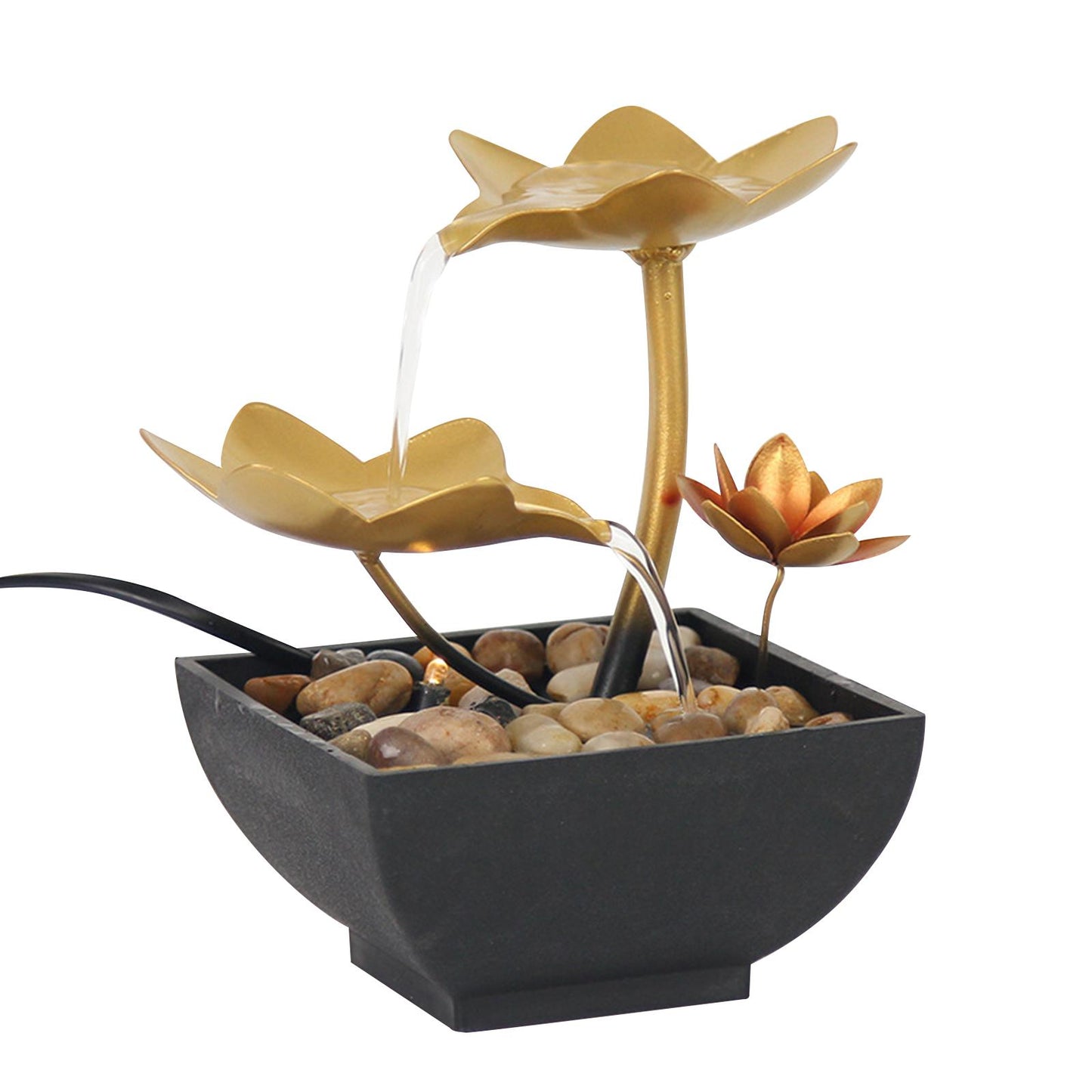 Mini Tabletop Fountain Water Fountain USB Lotus Indoor Outdoor Natural River Ro image 4