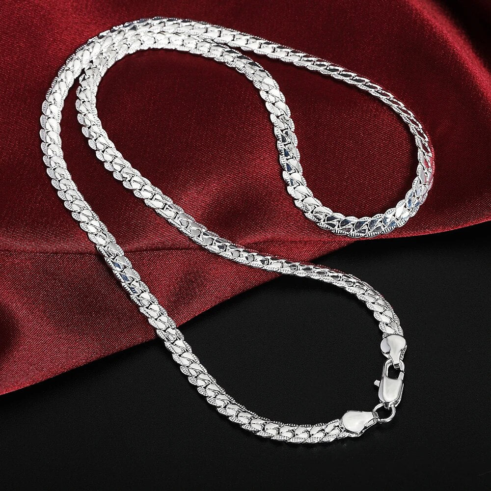 925 Sterling Silver 6MM 18K Gold Full Sideways Figaro Chain Necklace For Woman image 5