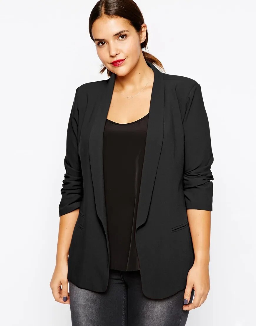 Plus Size Open Front Casual Blazer Women Long Sleeve Pocket Shawl Collar Spring image 2