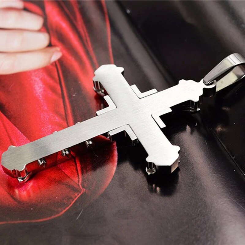 2024 New Male Crystal Cross Jesus Pendant Gold/Black/Blue Color Zirconia Neck image 5