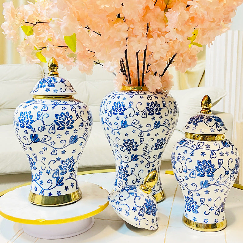 Light luxury retro electroplated gold handmade blue thread general jar vase, ne image 3