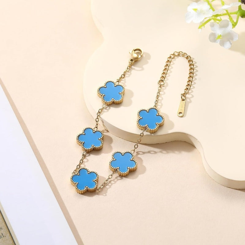 Elegant Double Sided Clover Bracelet 14K Gold Plated Stainless Steel Lucky Blac image 19