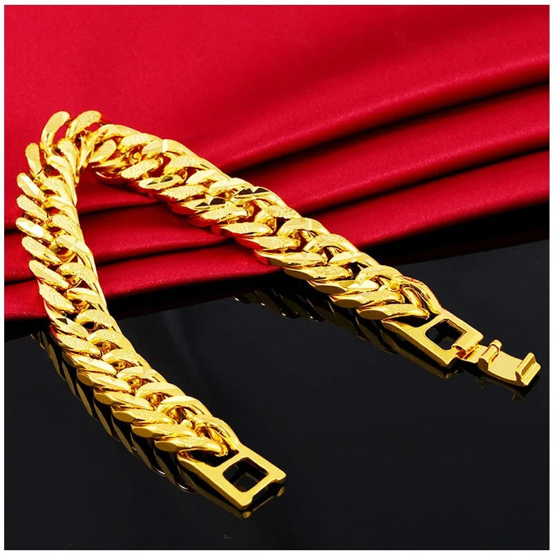 12MM 24K Pure Gold Color Bracelets for Men Women Chain Bracelet Bangles Wristba image 3