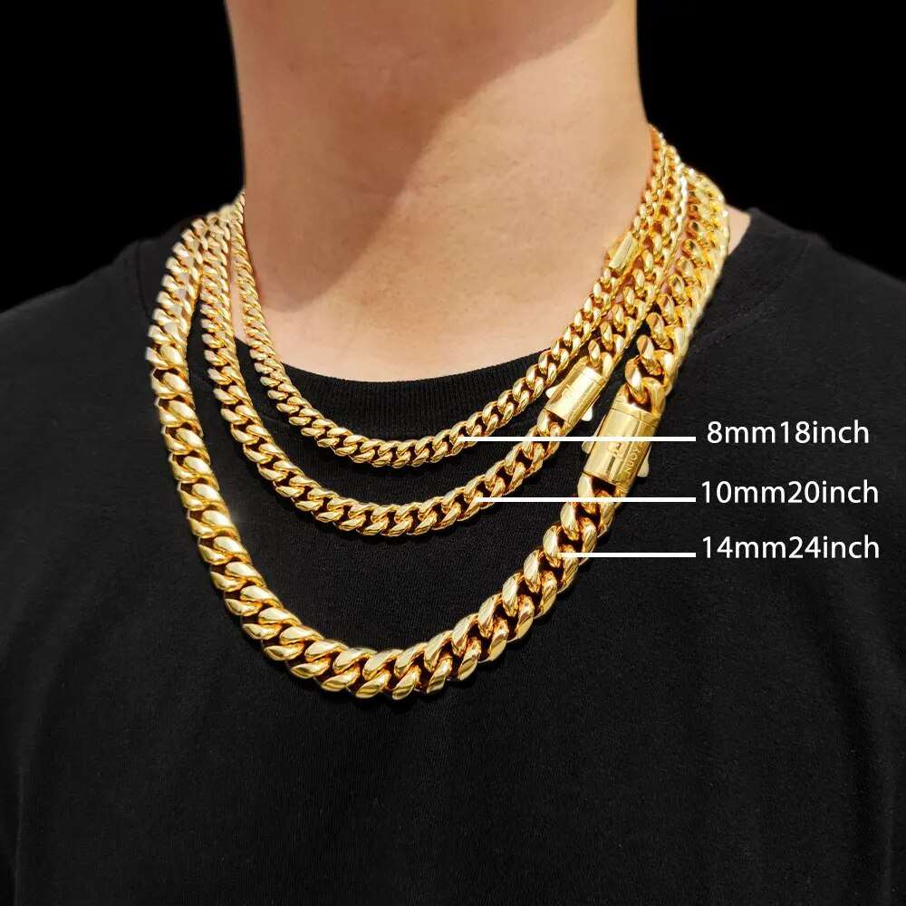 Hip Hop 18k Gold PVD Plated Stainless Steel Necklace Snap Clasp Men Miami Cuban image 6