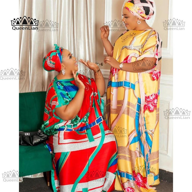 Free Size New Chiffon Super African Dashiki Traditional Party Dress with Scarf image 4