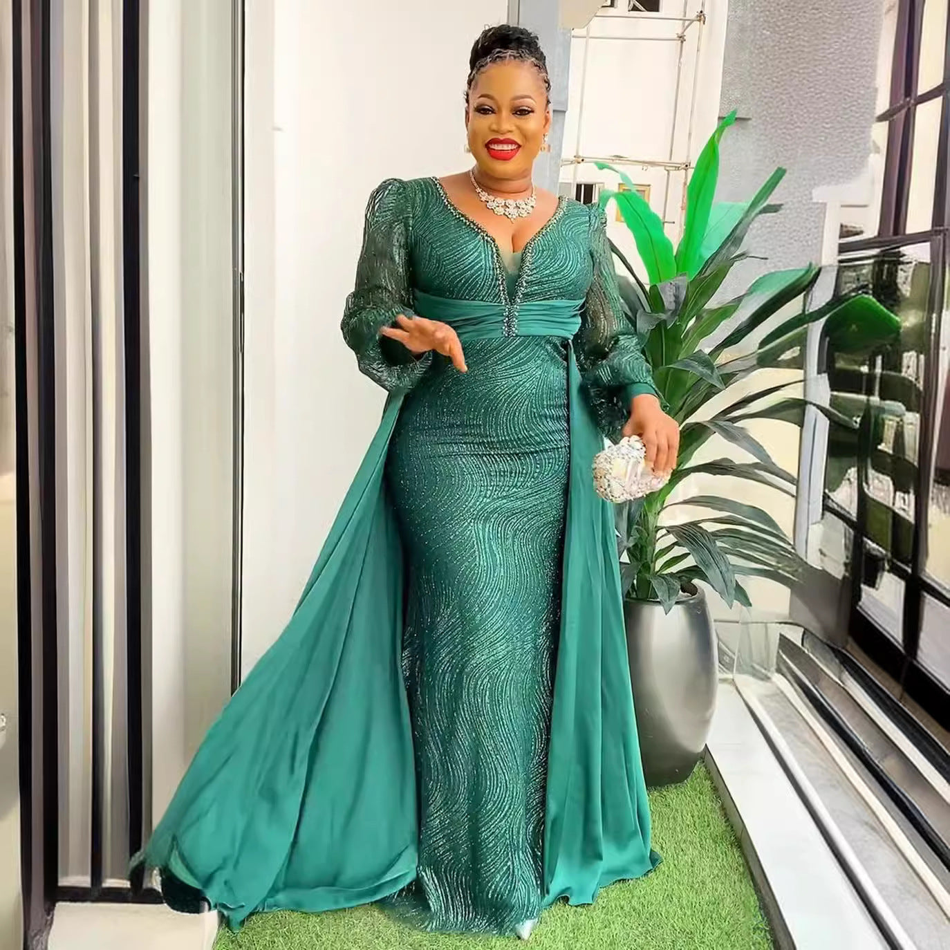 Plus Size African Party Dresses for Women Dashiki Ankara Sequin Wedding Evening image 2