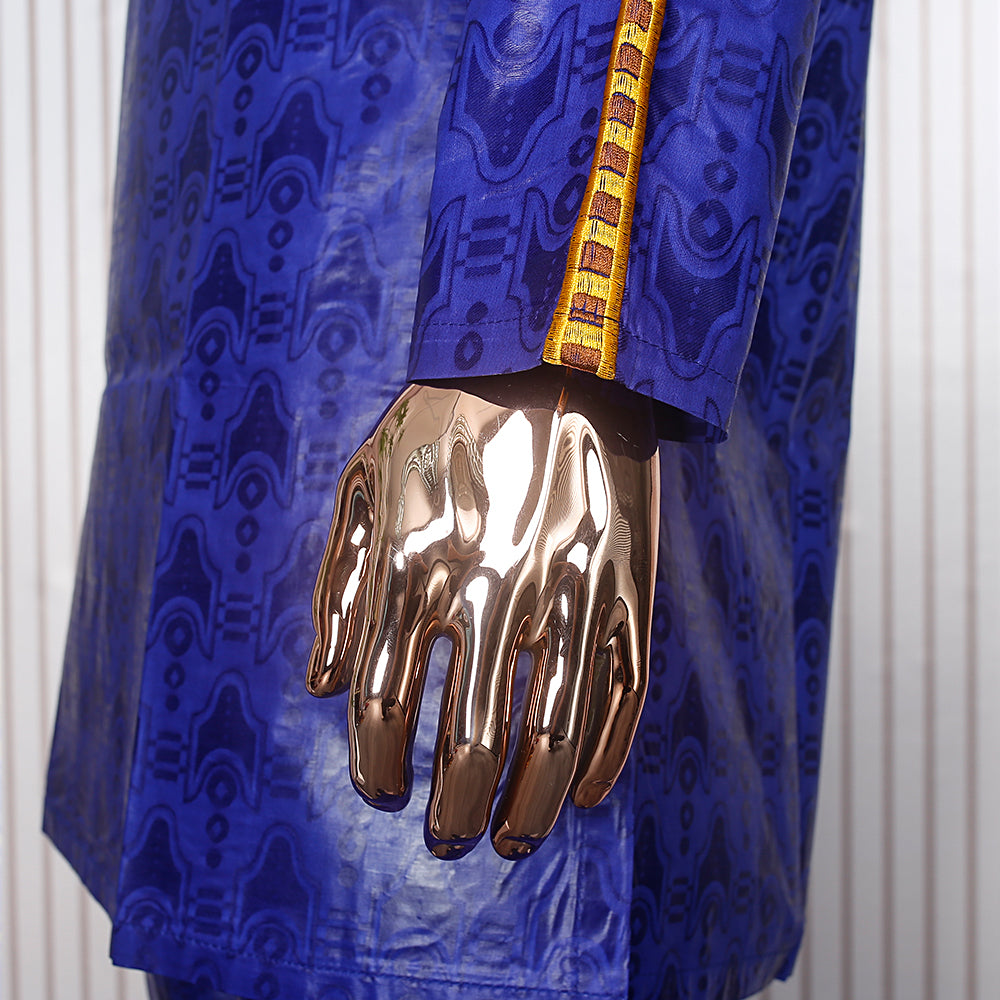 H&D New African Clothes for Men Tradition Clothing Embroidery Blue 2 Pcs Set To image 7