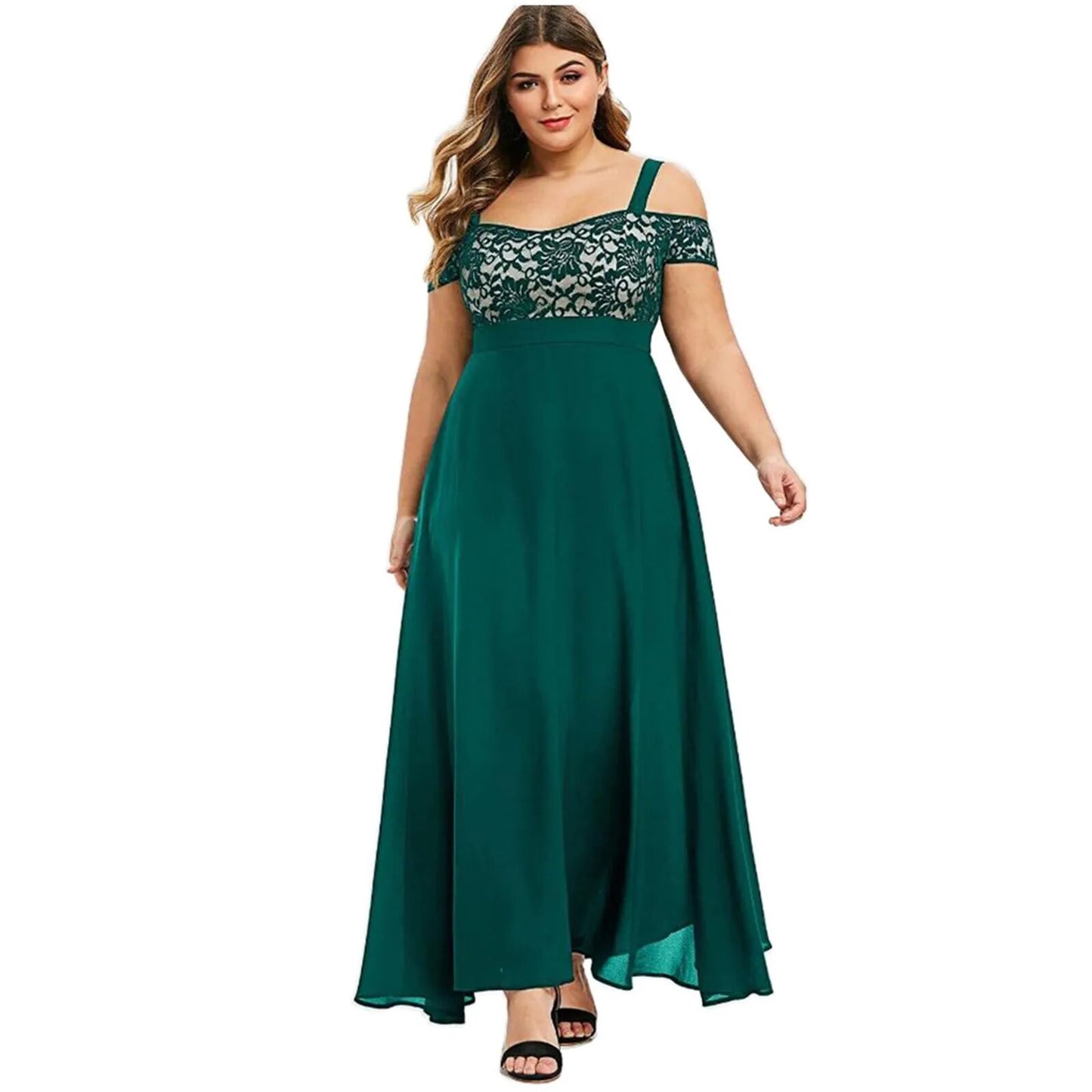 Plus Size Women Plus Size Cold Shoulder Floral Lace Maxi Party Evening Camis Lo image 7