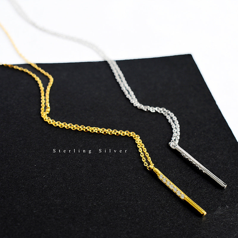 Chic S925 Pure Necklace with Korean K Gold High-Grade Lock Necklace, Zirconium image 1