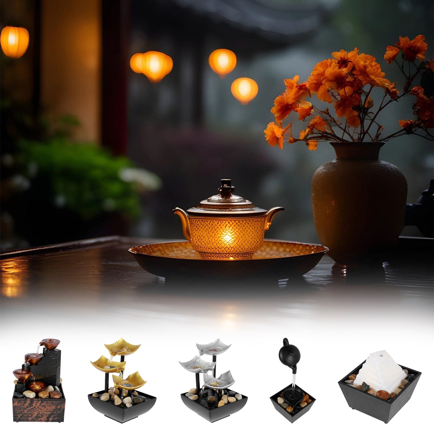 Tabletop Fountain with Light Meditation Water Fountain Small Waterfall Ornament image 6