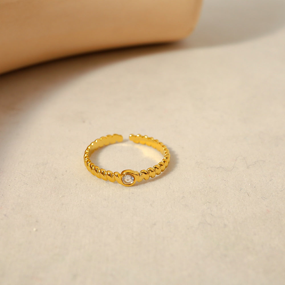 WILD & FREE Gold Plated Stainless Steel Zircon Crystal Rings for Women Simple T image 2